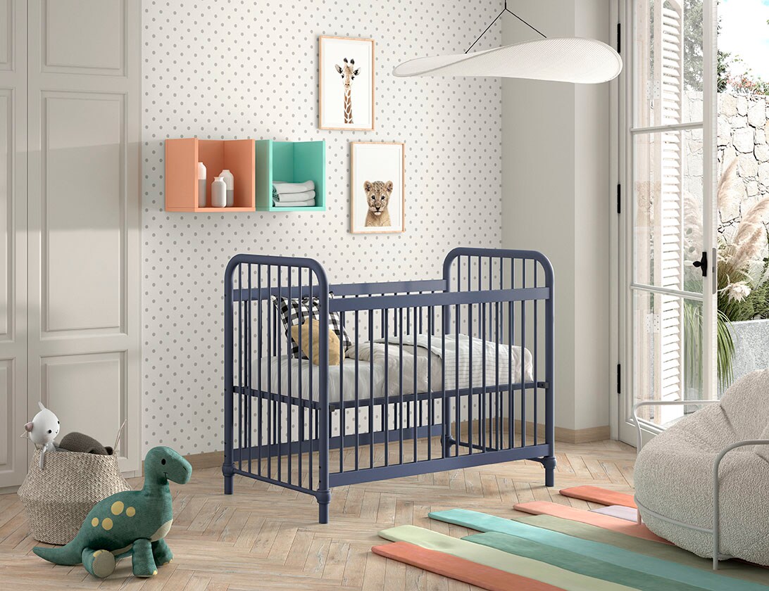 JAXX BRONXX Babybett mit Liegefläche 60 x 120 cm, Ausf. Metall Denim Blau matt - versch. Ausführungen