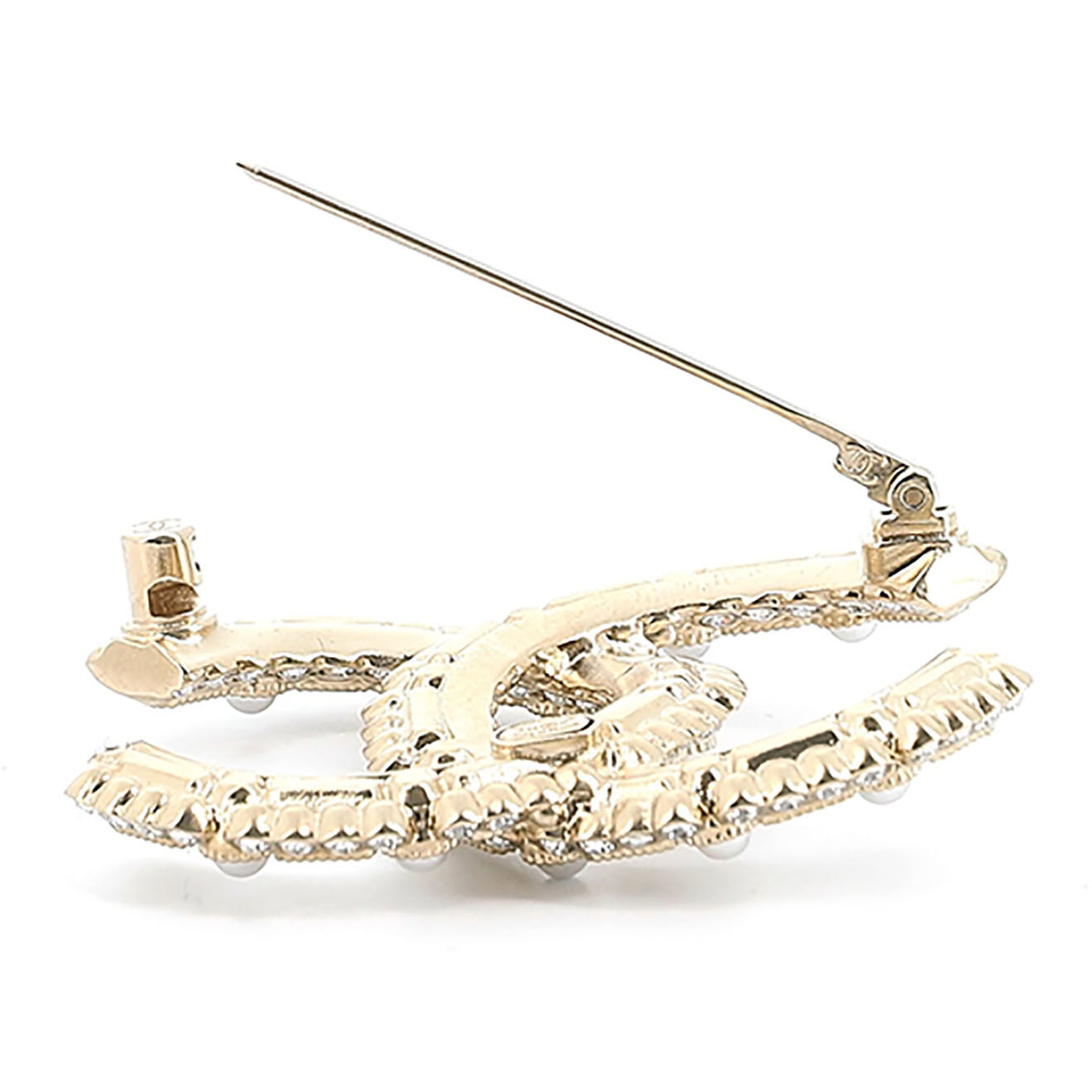 Chanel Broche CC à Strass & Perles dorée - Neuf sans étiquette