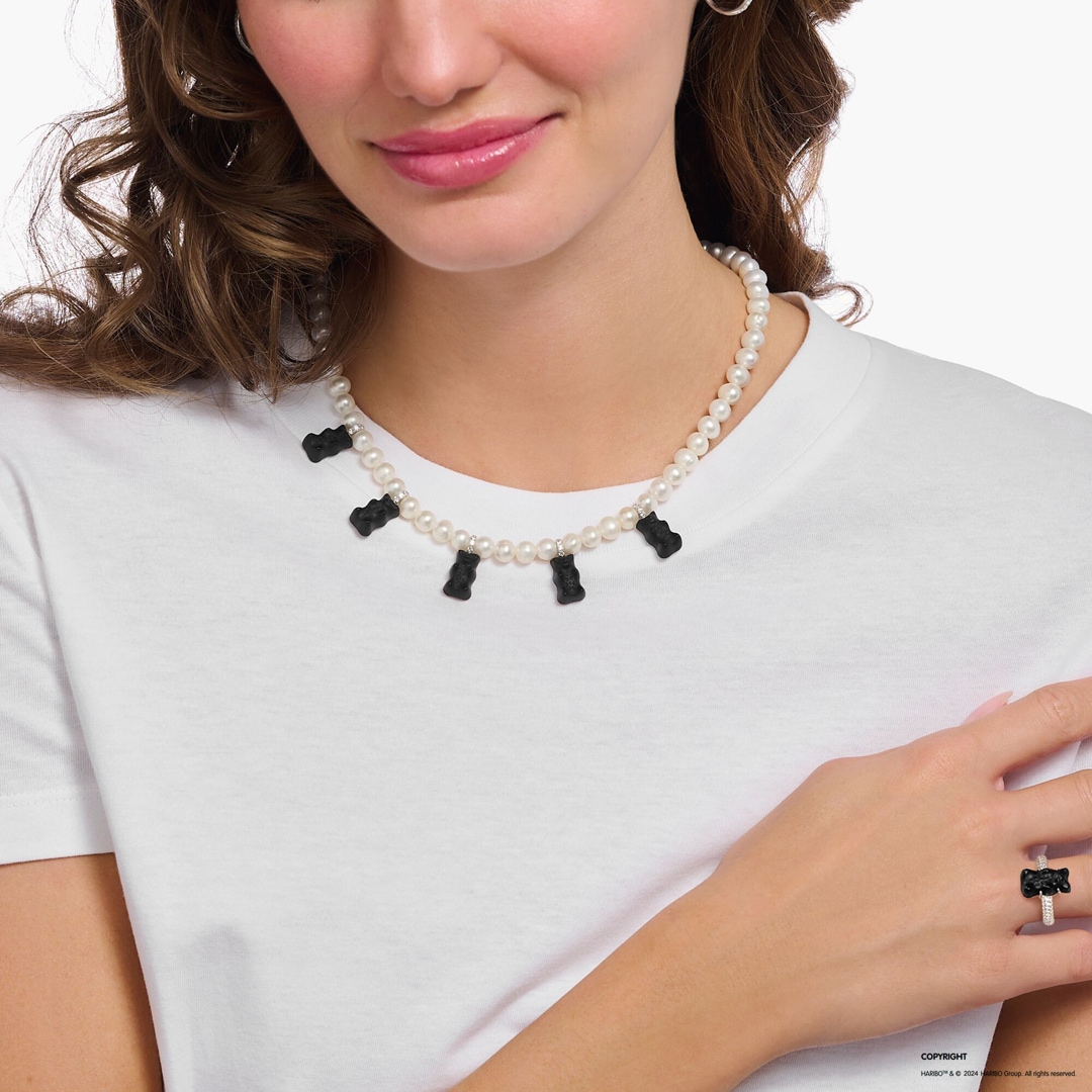 Thomas Sabo x HARIBO Perlenkette mit 5 schwarzen Goldbären Silber