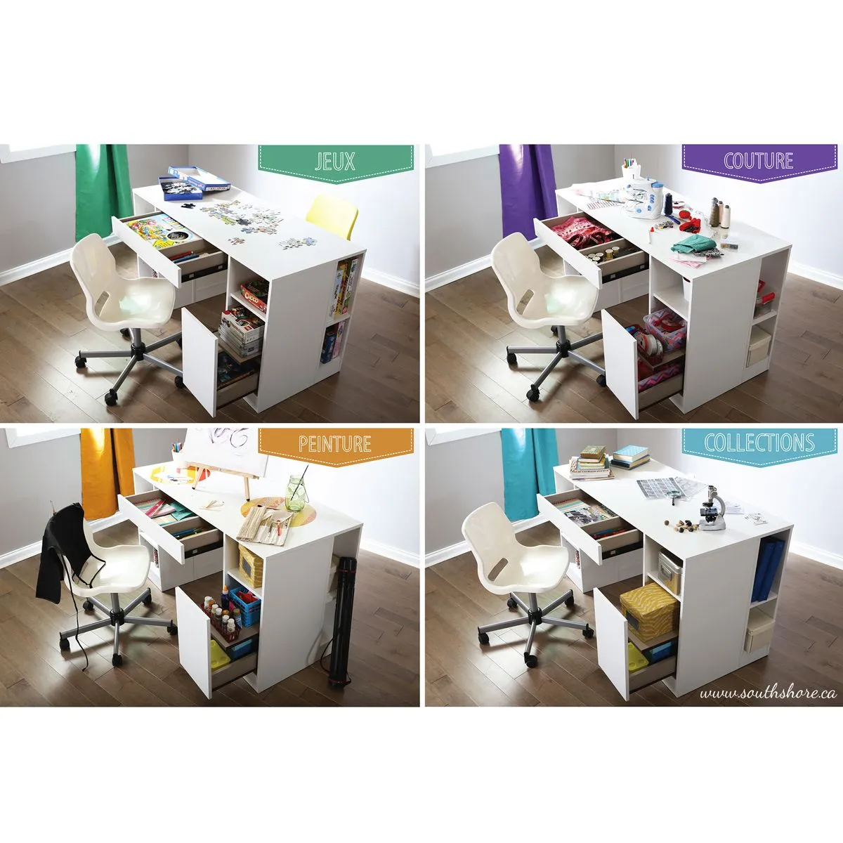 South Shore Table de Travail Crea - Blanc Solide