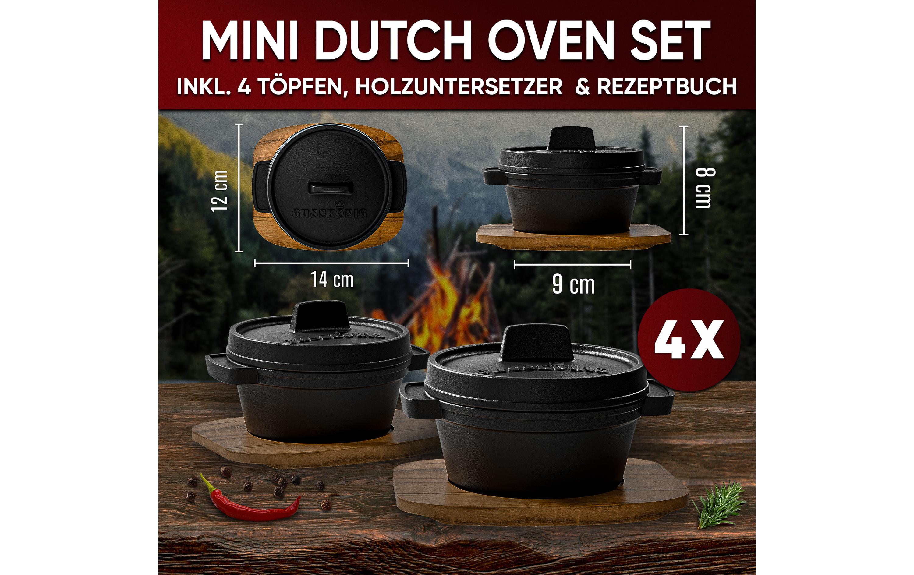 Mini Dutch Set 4 Töpfe + UntersetzerSet (4 Töpfe) mit Holz-Untersetzern und Rezeptbuch