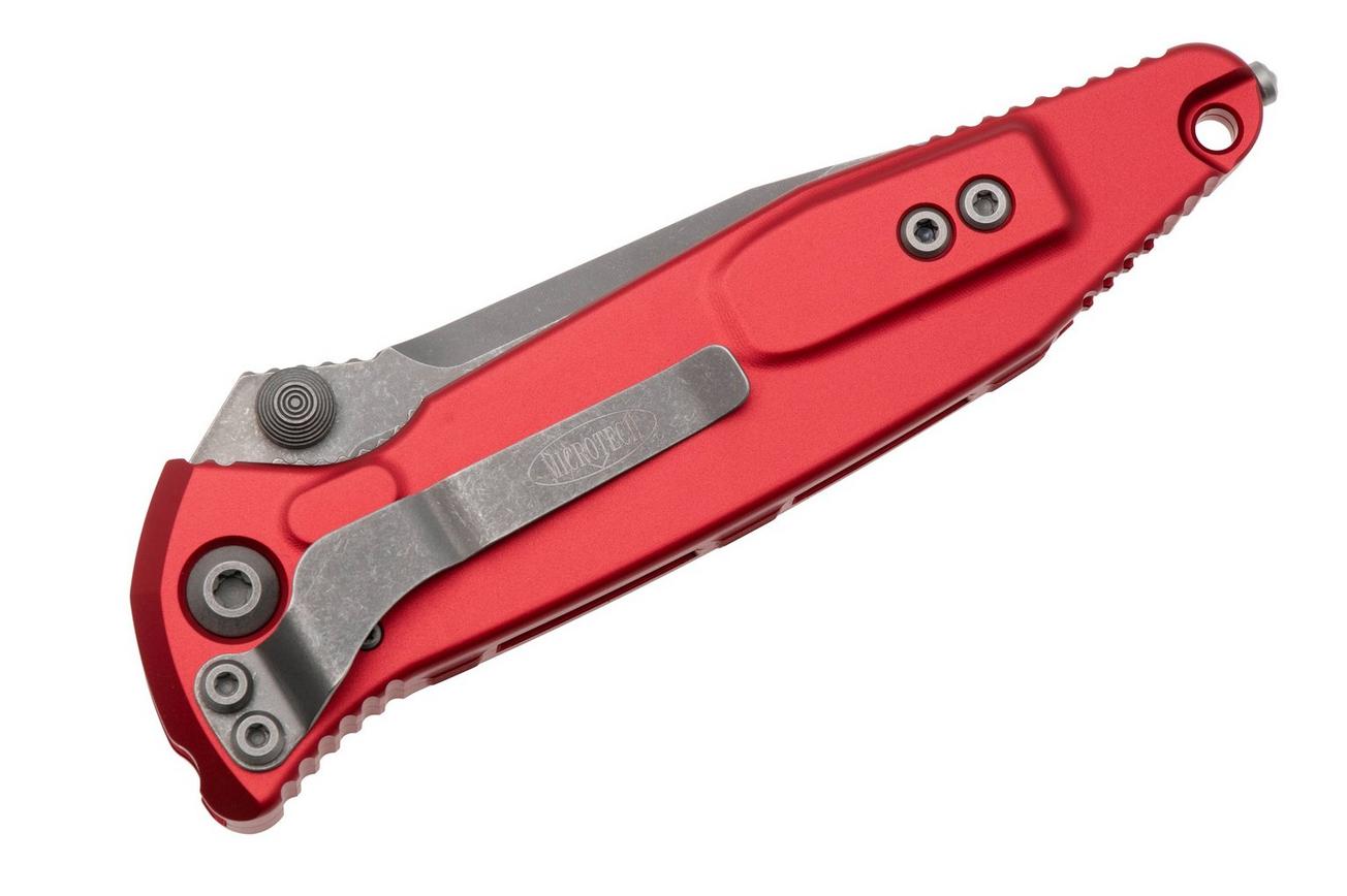 Microtech Socom Elite 160-11APRD, Apocalyptic Stonewashed M390 Clippoint, Red Aluminum, partly serrated zakmes