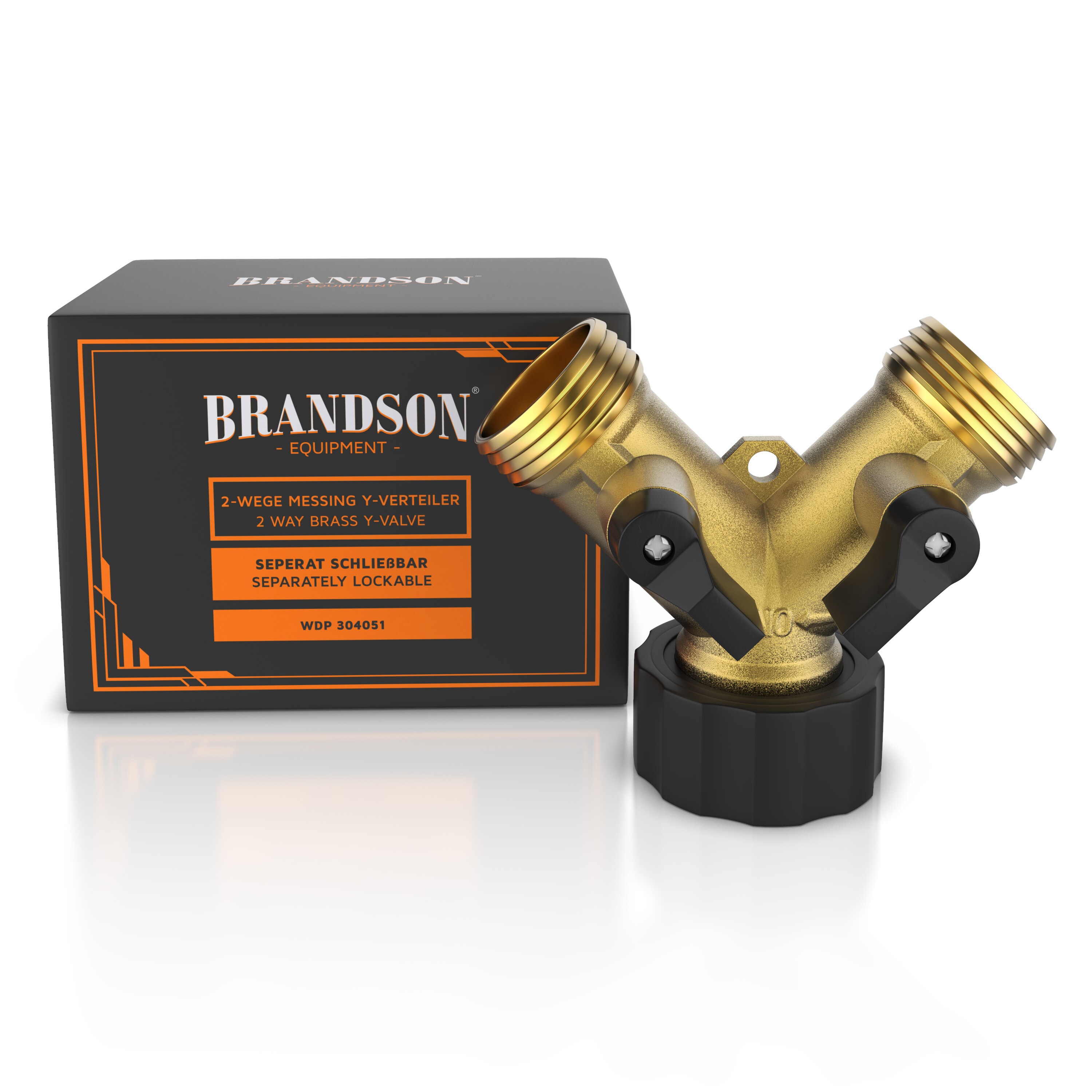 Brandson Wasserventil 2 Wege - Y-Verteiler für 3/4 Zoll Wasserhahn - Garten Wasserverteiler - Verteileranschluss für Wasserschlauch - 2 Drehschalter