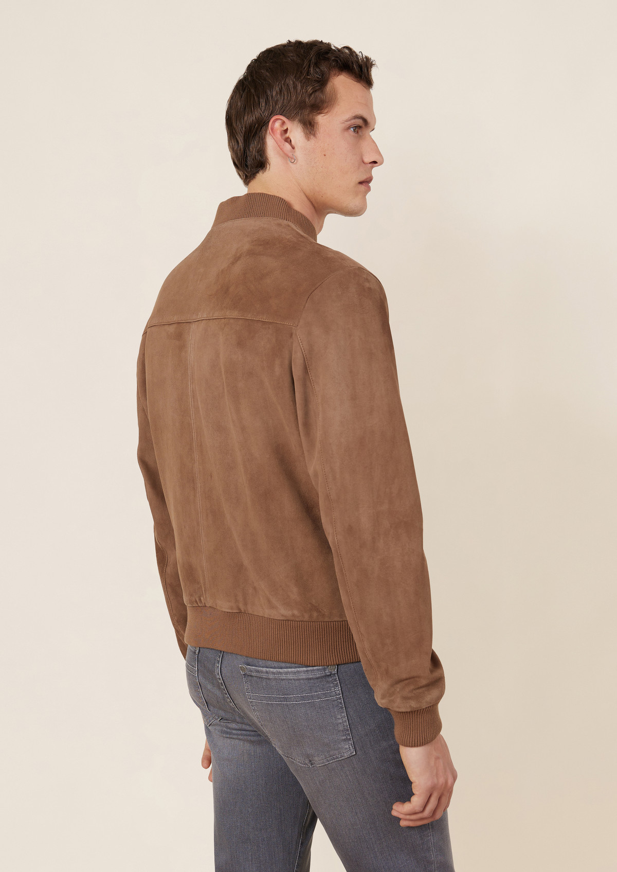 Blouson Teddy en cuir nubuck taupe