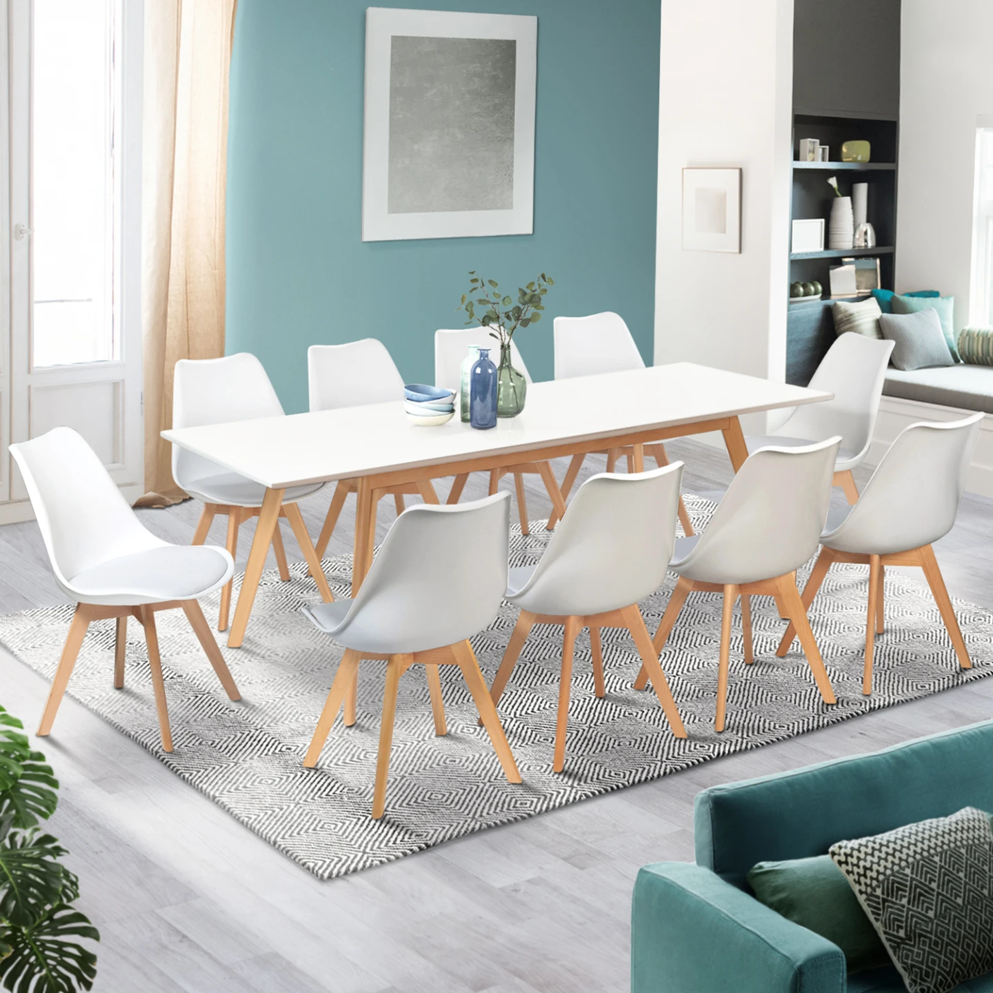 Table scandinave extensible rectangle INGA 6-10 personnes blanche 160-200 cm