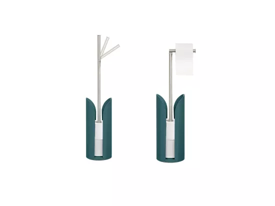 Dérouleur papier toilette WC avec réserve en métal Bleu pétrole H 60 cm