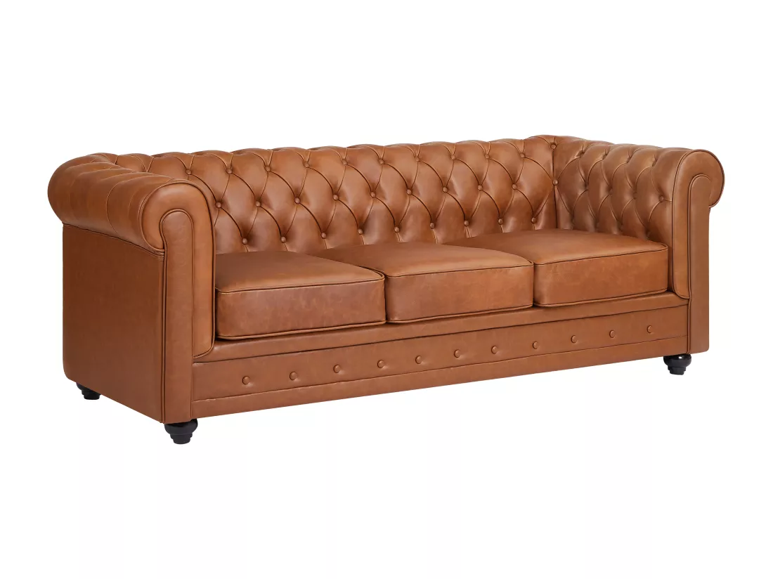 Canapé 3 places, 2 places et fauteuil en cuir de vachette camel CHESTERFIELD