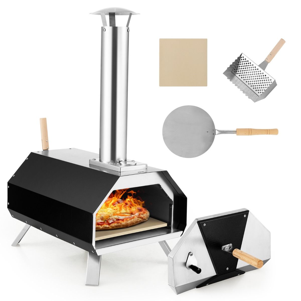 Four à Pizza Extérieur en Acier Inoxydable avec Pierre à Pizza de 30,5cm Four à Bois pour Pizza avec Pelle Pare-feu Pieds Pliables - Lidl-Manfred