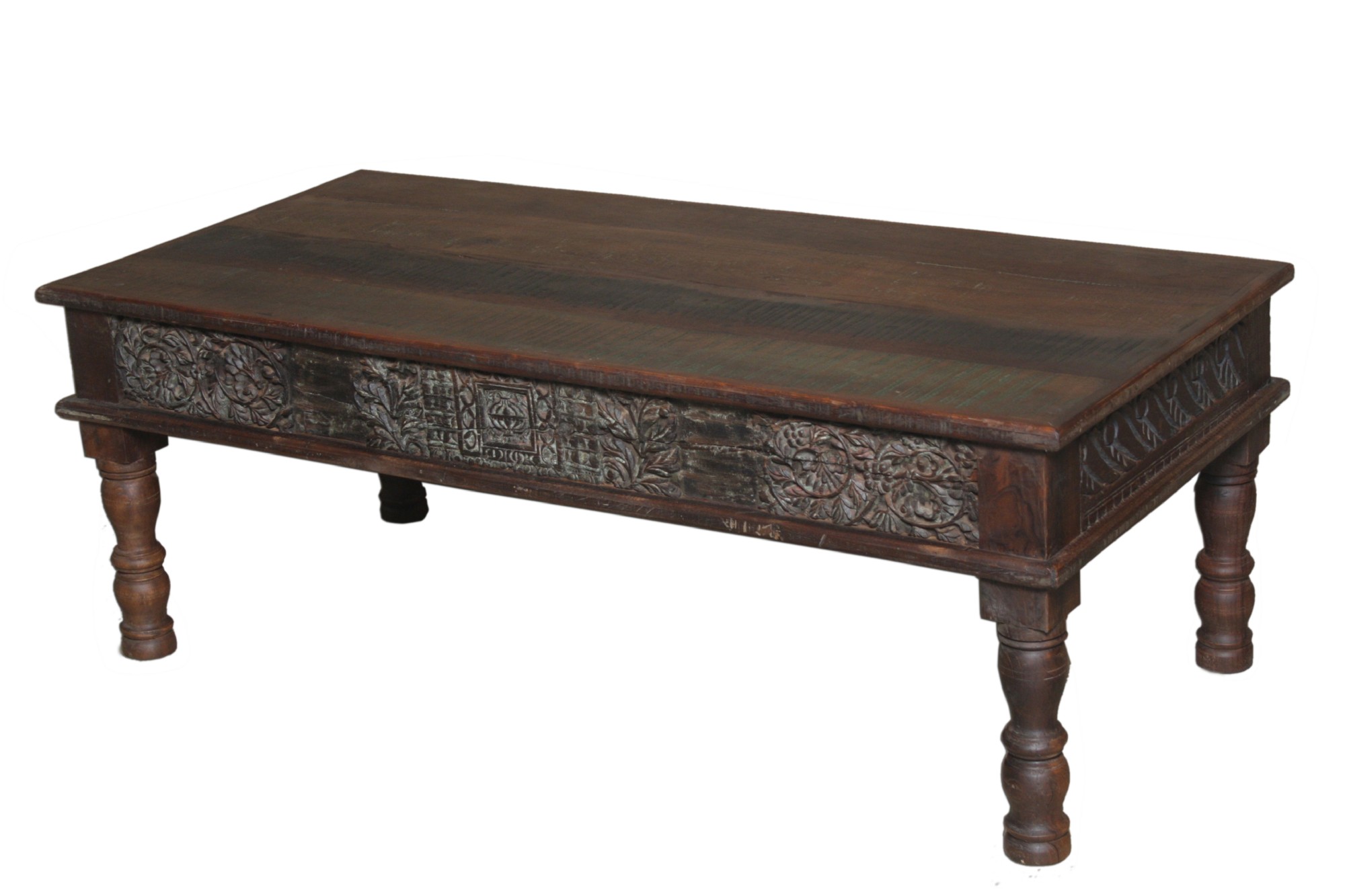 Couchtisch mit individuellen Schnitzereien, B 130 cm, T 60 cm, H 47 cm von fischer's lagerhaus