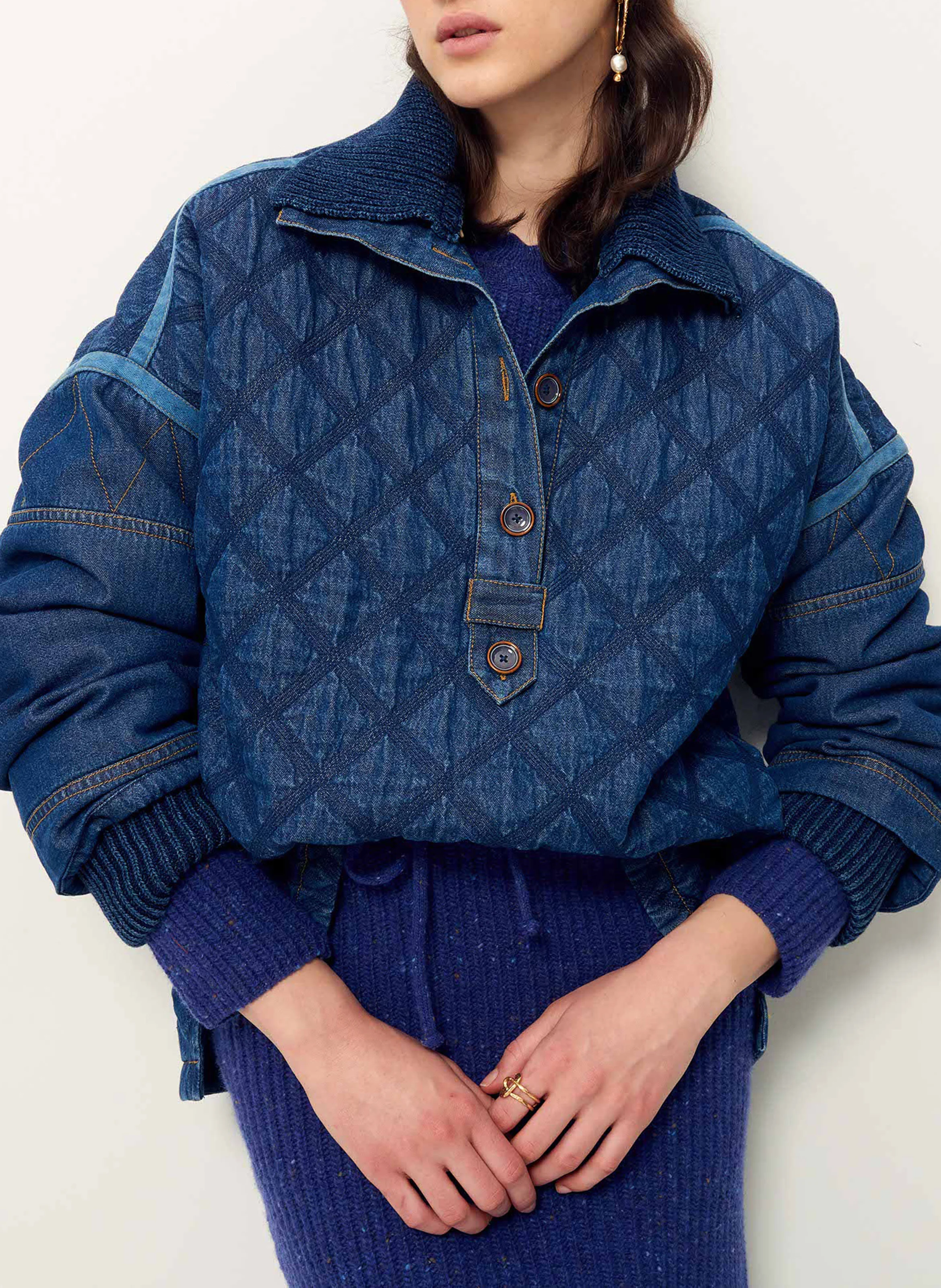 SALTERY BAY - Sweat com montant denim en coton | Bleu