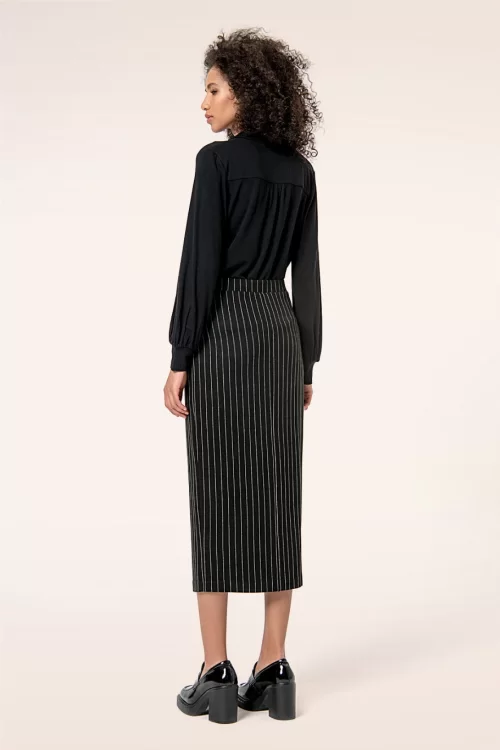 Surkana Piper krijtstreep midi rok in zwart