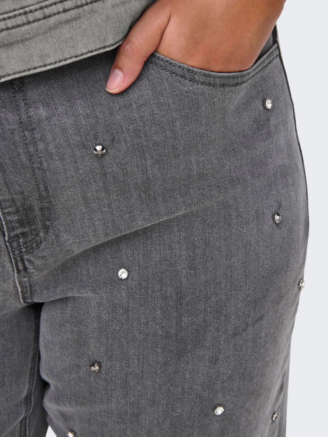 CARHOPE Hohe Taille Weiter Beinschnitt Jeans Medium Grey Denim