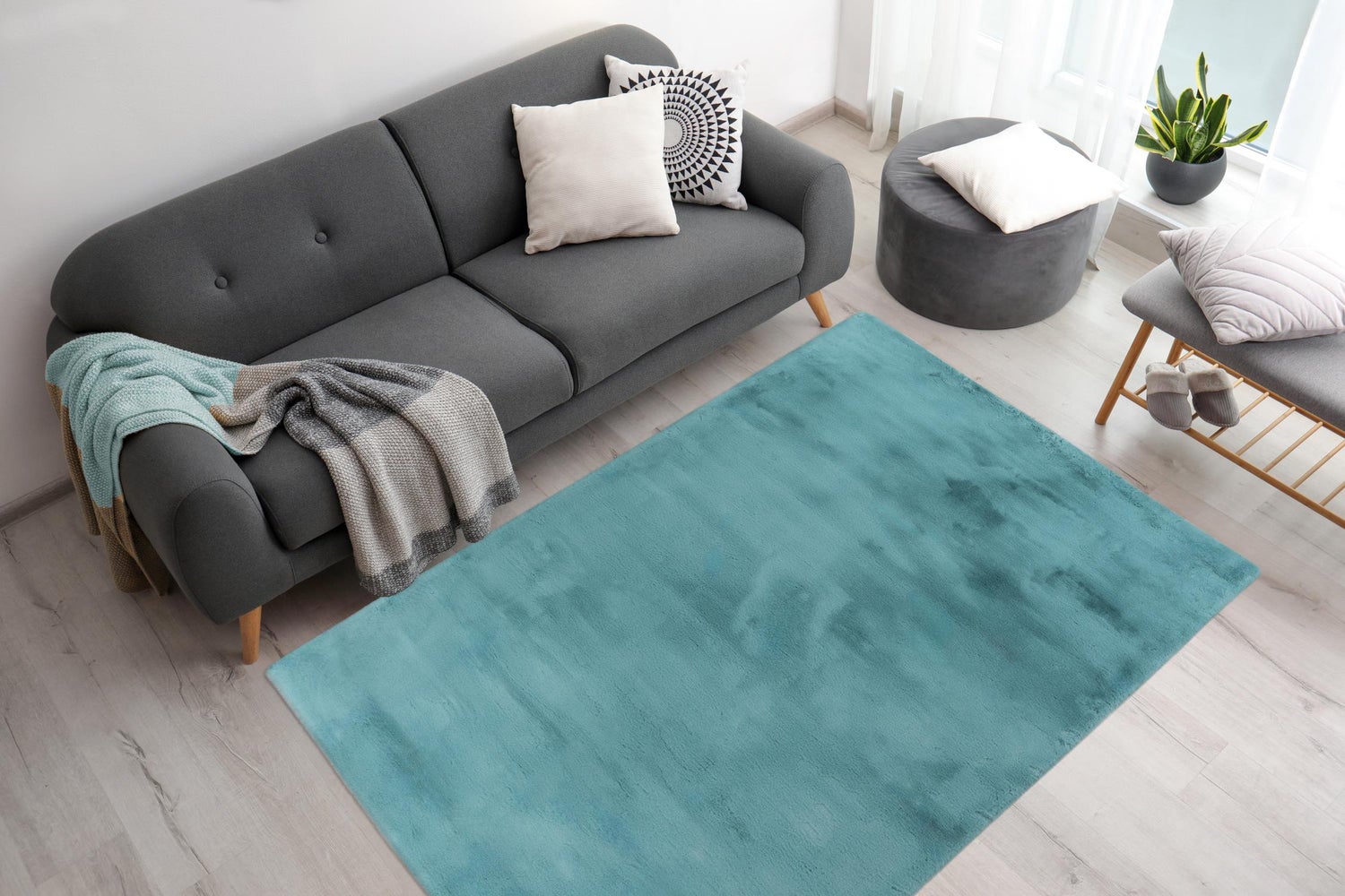 Luminara hoogpolig tapijt, turquoise, 35 mm, effen, 160 x 230 cm
