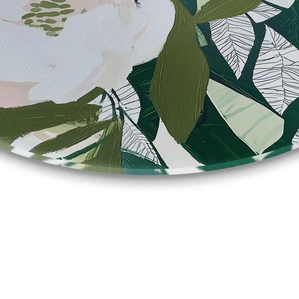 Glasschilderij Bloemen in bloei - Ø 70cm - Groen