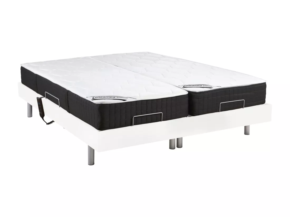 Lit électrique de relaxation tout plots + matelas ressorts ensachés et mémoire forme - 2 x 90 x 200 cm - Blanc - PHANES de YSMÉE