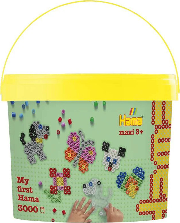 Hama Maxi Perlesæt - 3.000 Perler Og 4 Plader Bøtte - 8806