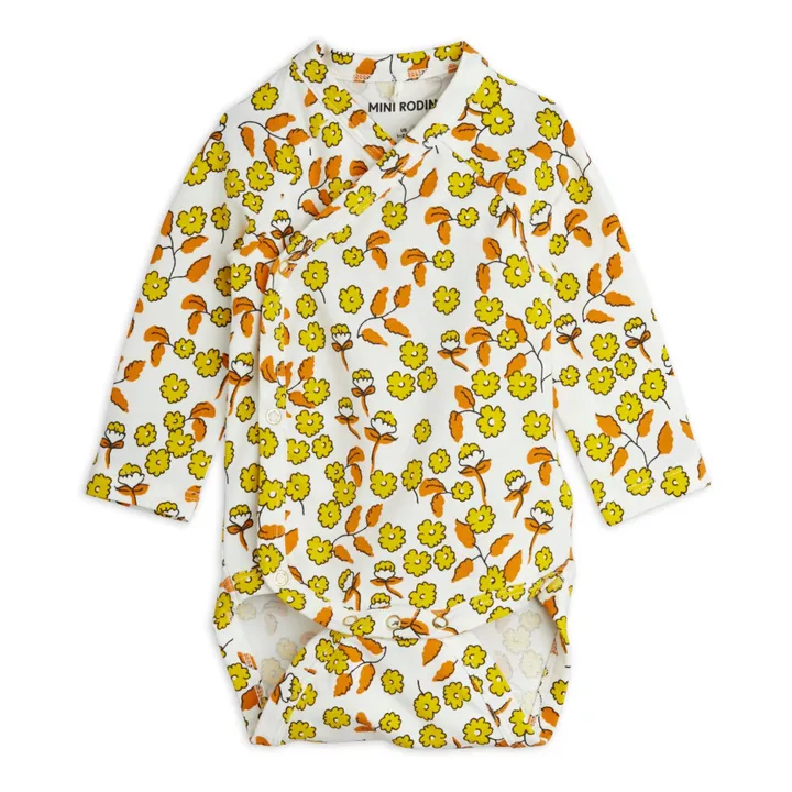 Mini Rodini Body Cache-Cœur Fleur Coton Bio | Ecru