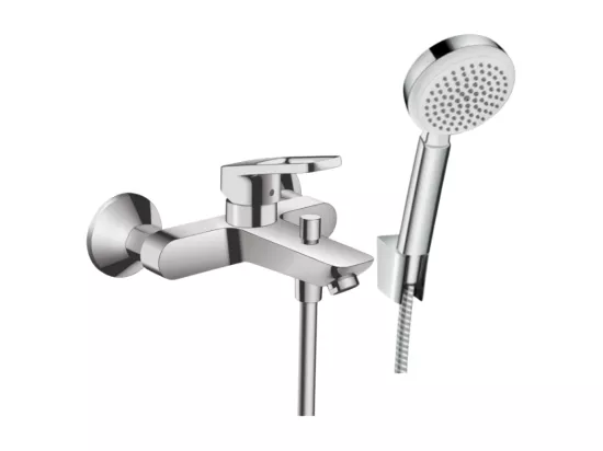 Pack mitigeur bain douche mécanique HANSGROHE Logis Loop + Pommeau de douche MyClub Ecosmart + Flexible 160 cm + Support