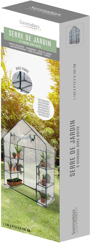 Sunnydays Broeikas / kweekkas - met doorzichtige hoes en frame - 143 x 73 x 195 cm - planten/bloemen
