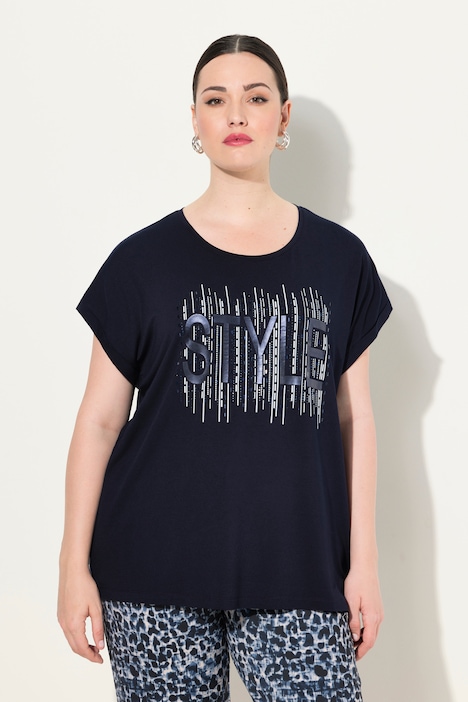 T-Shirt, Ziersteinmotiv, Oversized, Rundhals, Halbarm