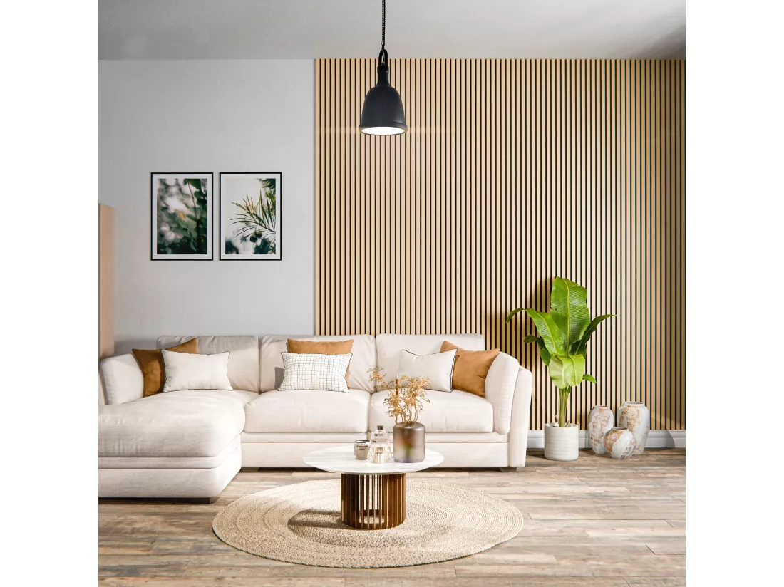 Lot de 2 Panneaux Tasseaux Bois - Chêne Feutre Noir - 3 m², 2500 x 600 mm, Mon Marché Déco