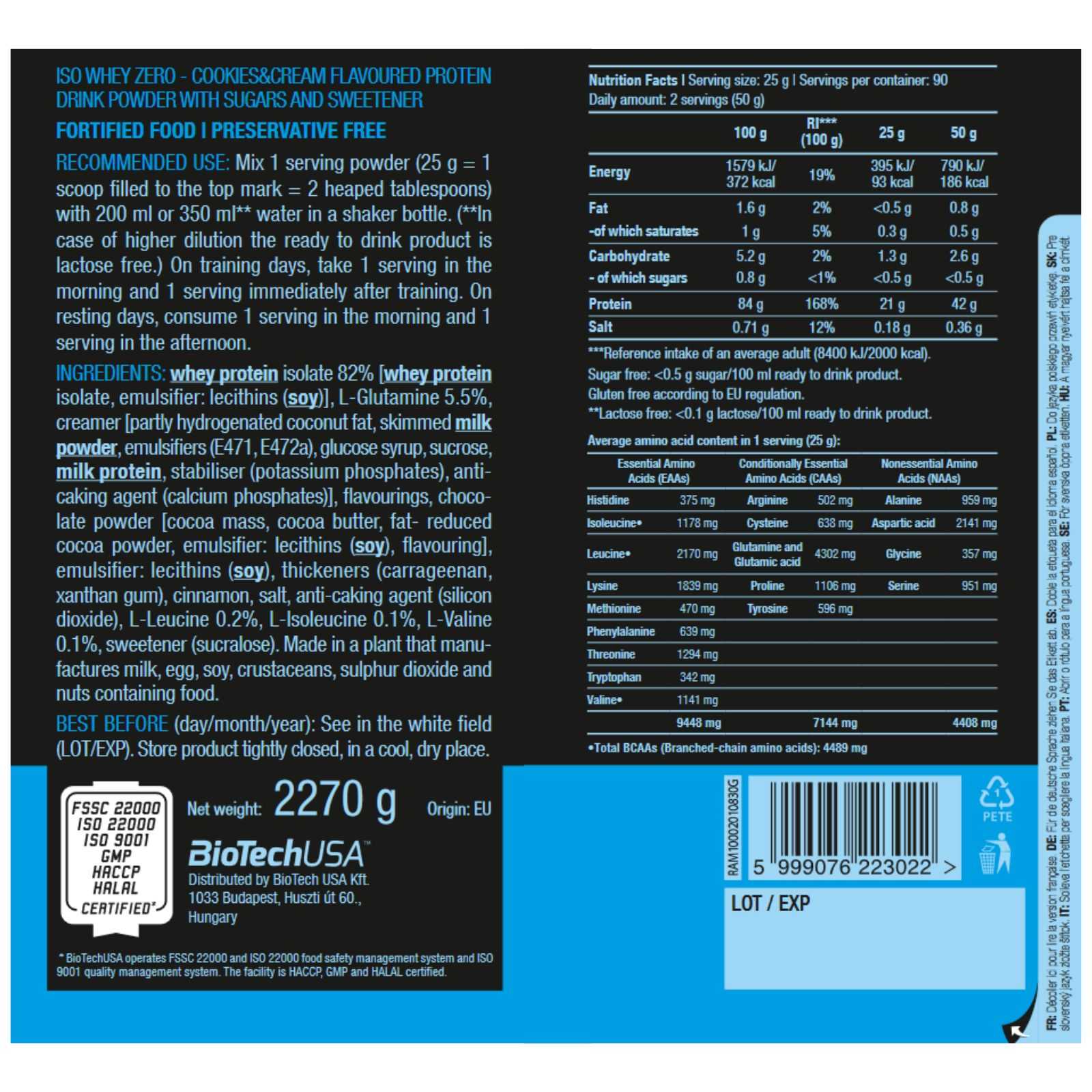 Biotech USA Iso Whey Zero 500g