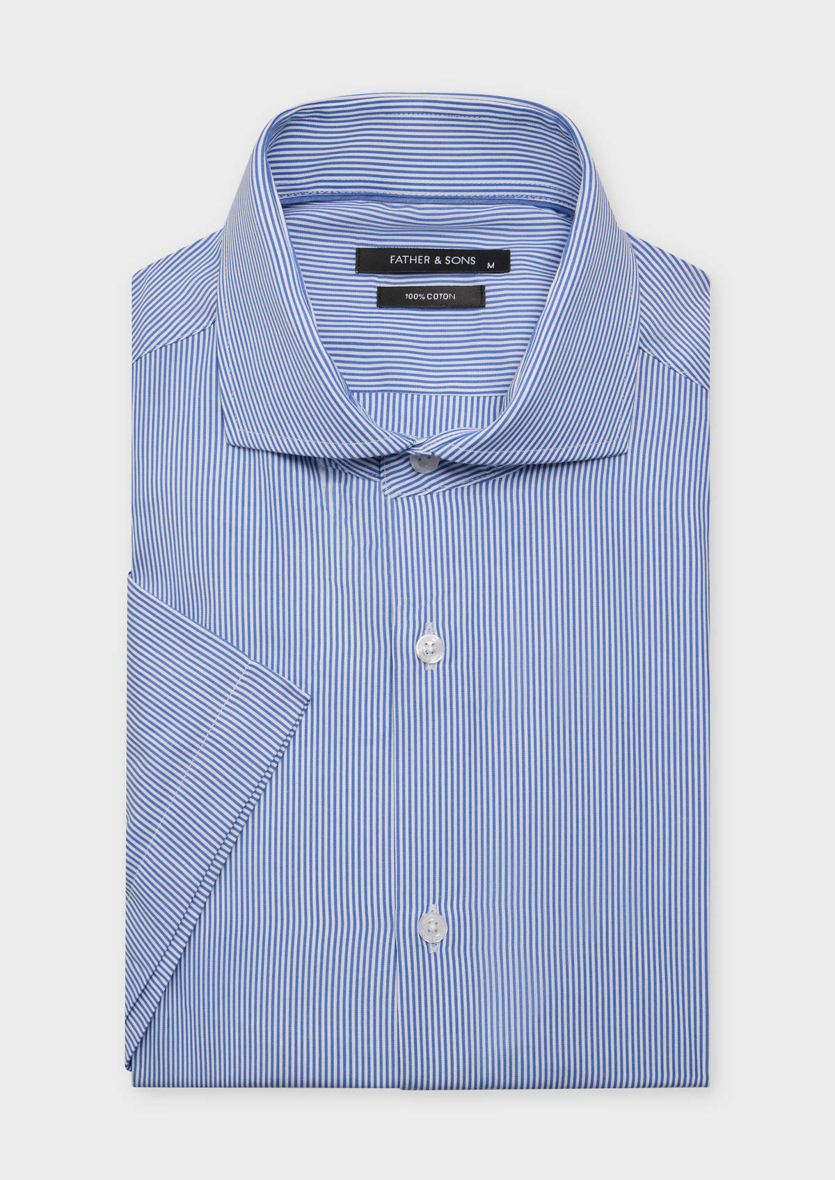 Chemise manches courtes Slim en coton Jacquard blanc à rayures bleu classique
