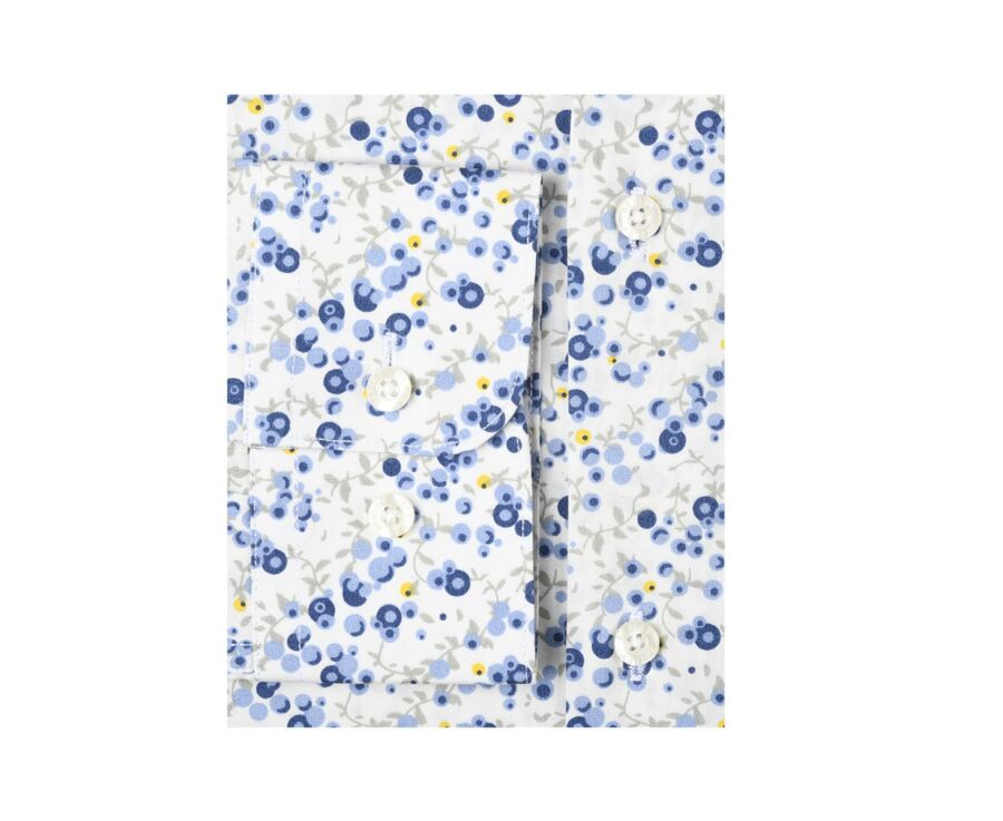 Chemise coton blanche imprimée fleurs bleues et beiges - THÉANDRE