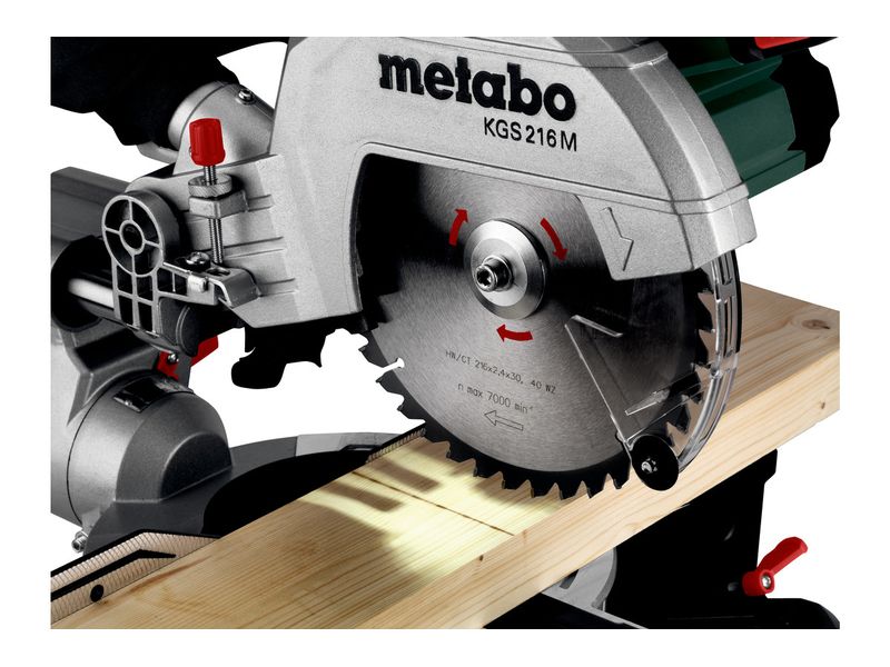 Metabo Kappsäge KGS 216 M, 1500 W, Ø 216 x 30 mm Kappsäge mit ergonomischen Griffbereichen und Zugfunktion