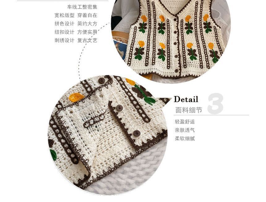 DIYI - Geborduurd gebreid vest met V-hals