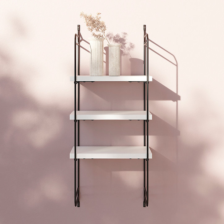 Étagère murale modulable 3 tablettes et 2 échelles blanc GoodHome Rigga H. 87 x L. 30 x P. 19 cm
