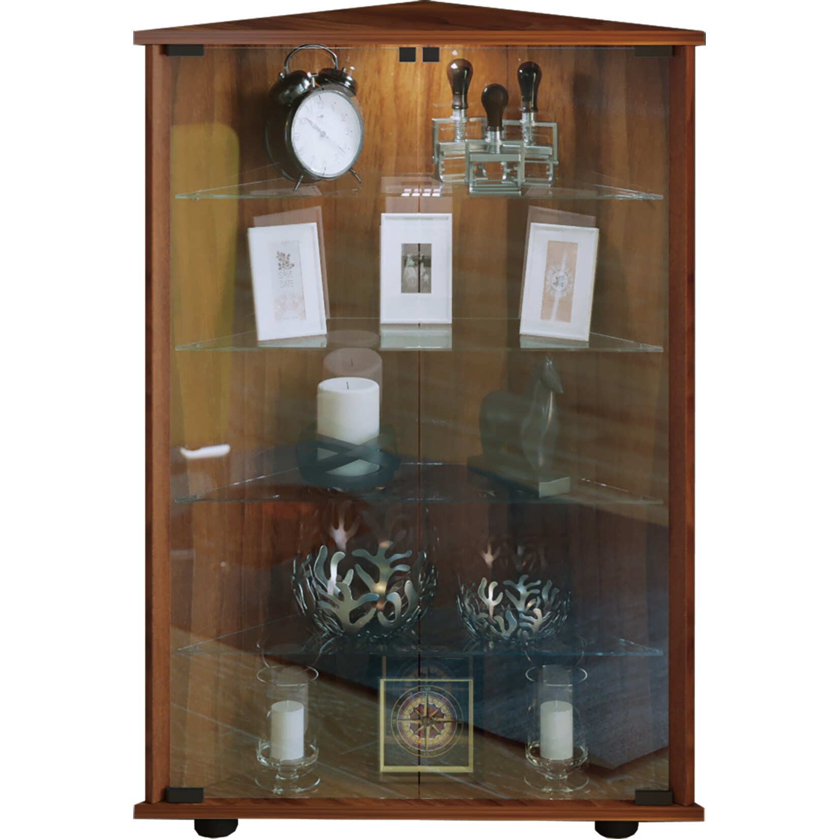 VCM Holz Glas Vitrine Sammelvitrine Glasvitrine Eckvitrine Standvitrine Vecko L