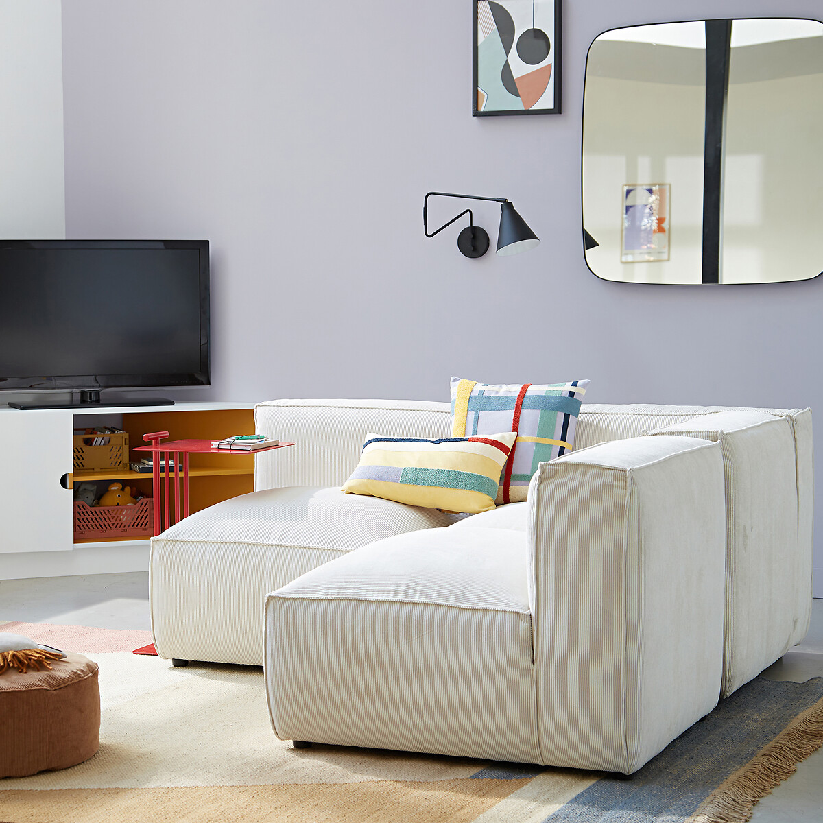 LA REDOUTE INTERIEURS<br>Canto modular de veludo canelado, Sete