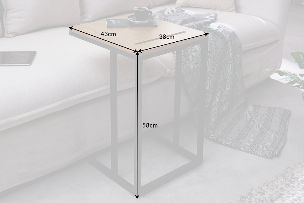 Massivholz Beistelltisch SCANDINAVIA 45cm natur Wildeiche Metall schwarz Laptoptisch
