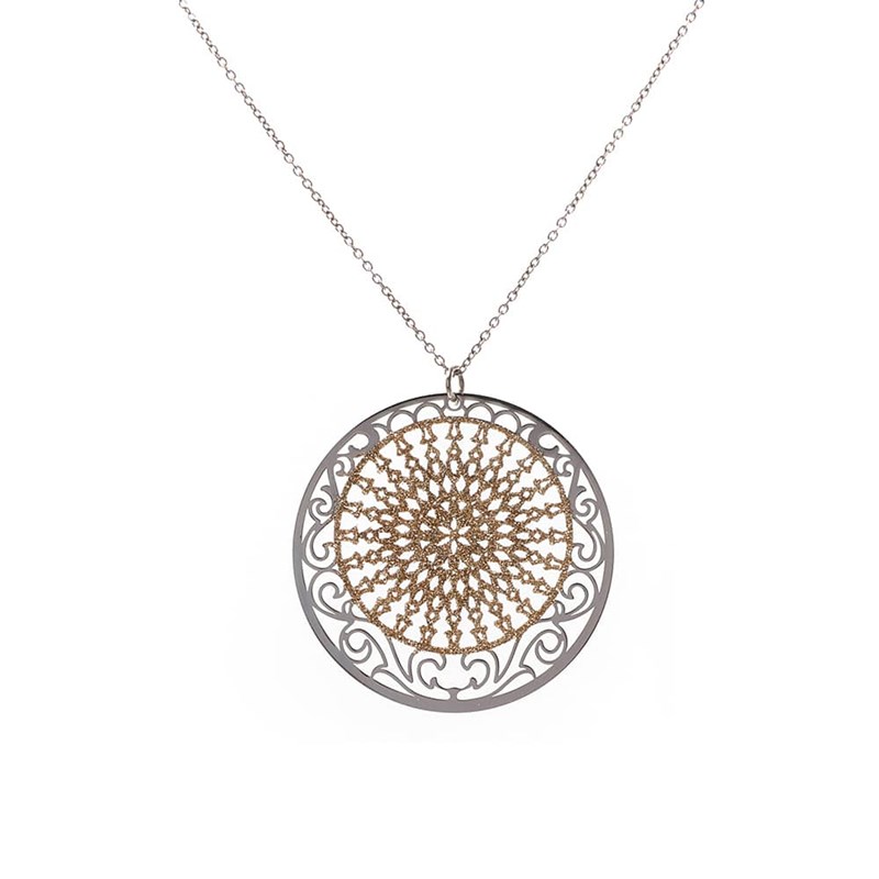 Collier Argent Arabesque Noir Et Doré