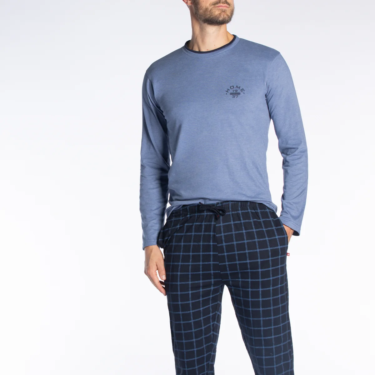 Pyjama homme COCON bleu chiné/imprimé
