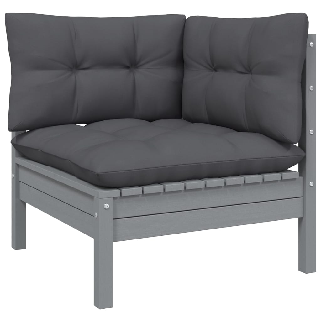 Salon de jardin meuble d'extérieur ensemble de mobilier 12 pièces avec coussins gris bois de pin massif