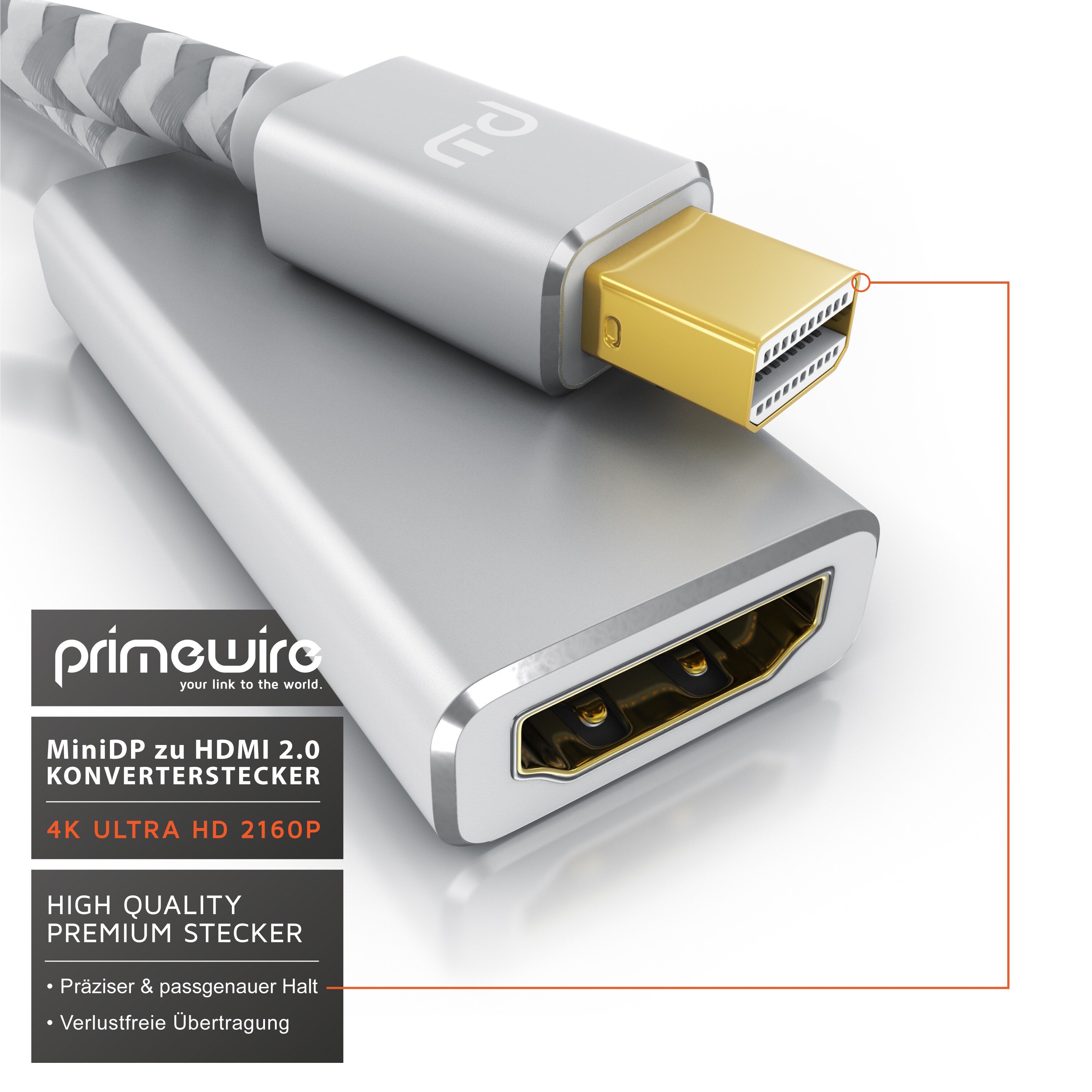 Primewire 4k Mini Displayport zu Hdmi 2.0 Adapter - mini DP Kabel - 4k@60Hz - Thunderbolt 1 - 2 - Audio und Video
