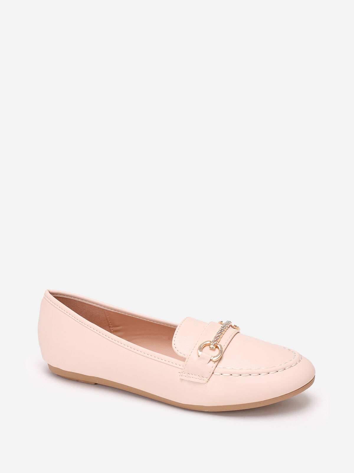 Mocassins plats à détail strass- Beige