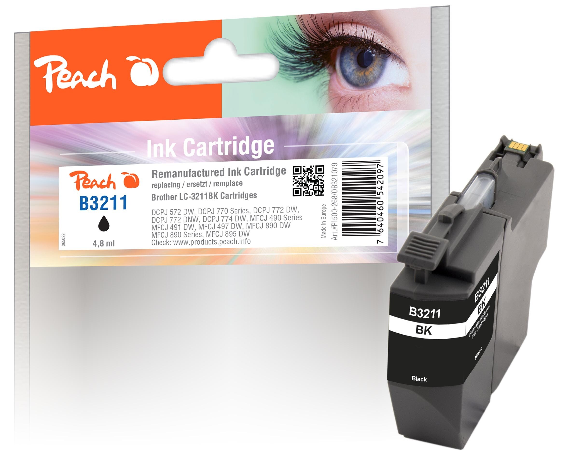 Peach B3211 BK Druckerpatrone bk ersetzt Brother LC-3211BK für z.B. Brother DCPJ 572 DW, Brother DCPJ 774 DW, Brother MFCJ 895 DW, Brother MFCJ 497 DW (wiederaufbereitet)