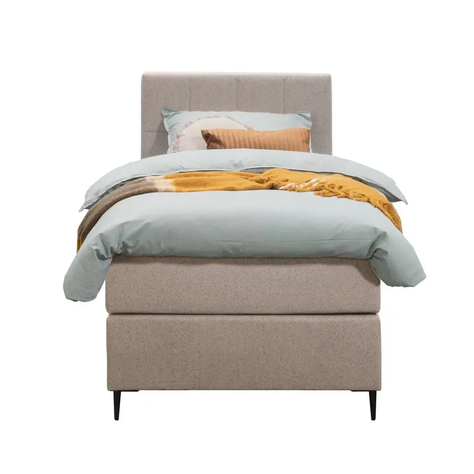 Boxspring Liv geblokt - beige - 90x200 cm - slanke poot