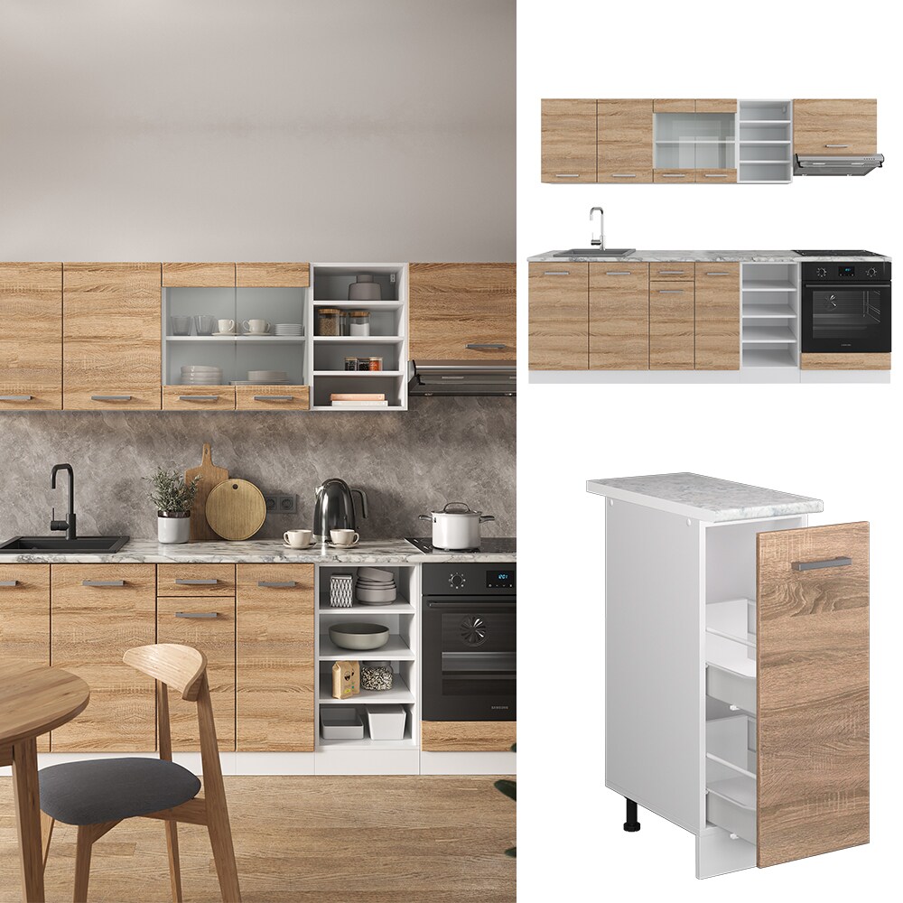 Vicco Küchenzeile Küchenblock Einbauküche R-Line 240 cm Weiß Sonoma Küche