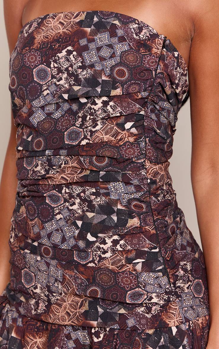 Marron Robe Mini Bandeau Imprimé Cachemire À Ourlet Froncé Tall