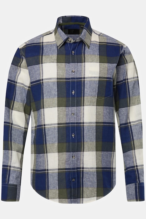 Leinenmix-Karohemd, Langarm, Kentkragen, Modern Fit, Tall