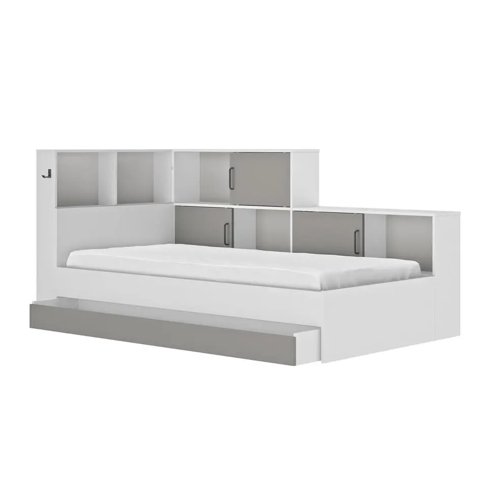 Diagone Bed Erwan - Opbergruimte - 90x200cm - Grijs/Wit