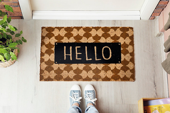 Tapis d'entrée en fibre de coco à motifs imprimé typographique marron et noir L.60 x l.40 x ep.1,5 cm