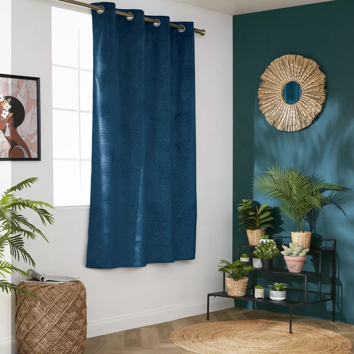 Rideau obscurcissant velours (140 x 180 cm) Fern Bleu marine