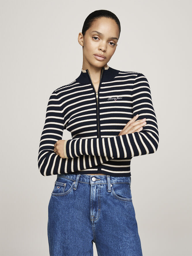 Tommy Hilfiger TJW METALLIC TIP ZIP CARDIGAN Dark night navy / stripe