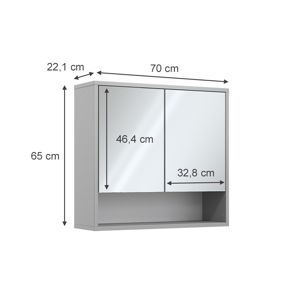 Vicco Spiegelschrank für Badezimmer Eliza 70 x 65 cm, Grau, Badezimmer, Ablage