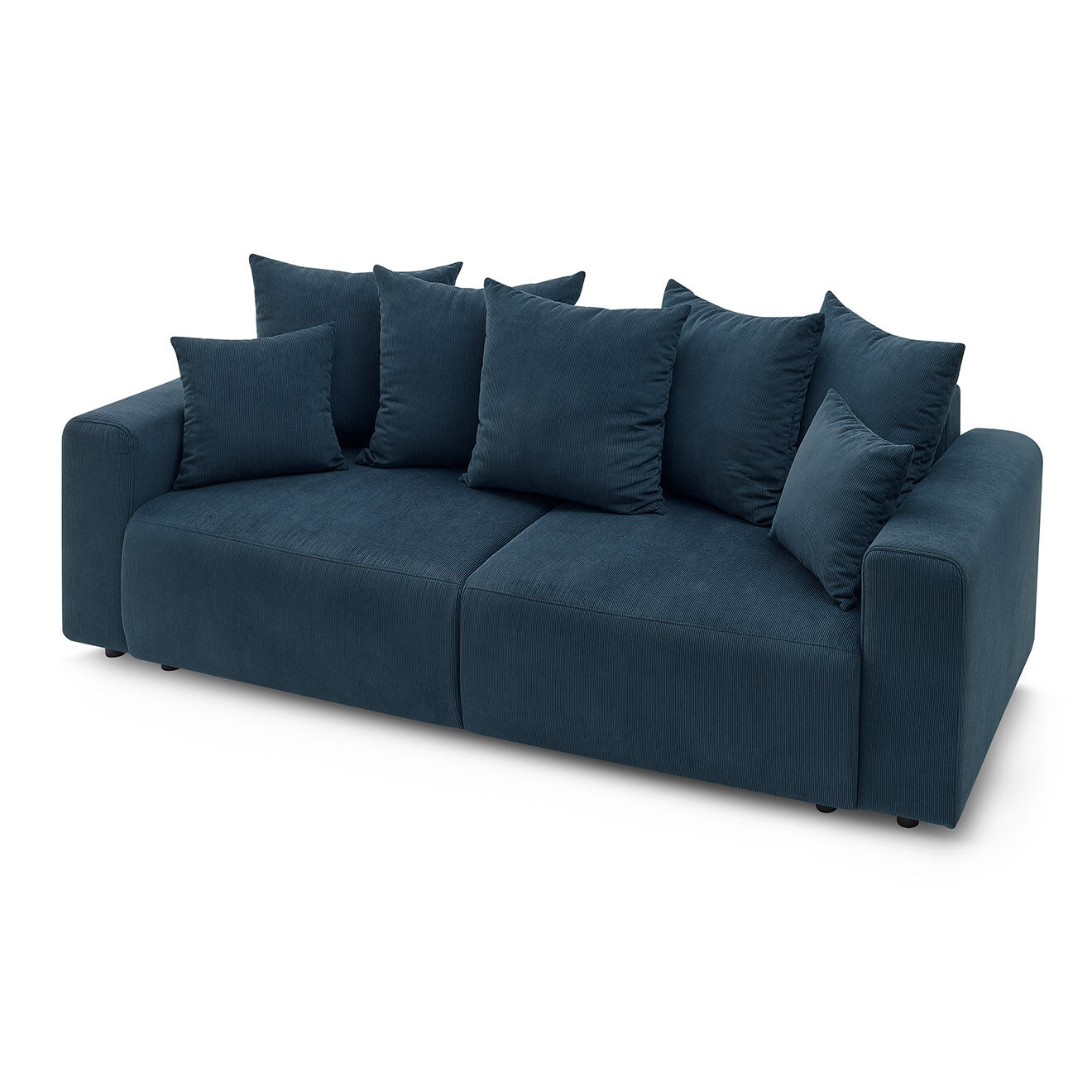 Bobochic Canapé droit fixe 3 places envy velours côtelé bleu foncé - 240x100x95 cm